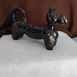 Vintage 50s Black Ceramic Poodle Mama Dog Figurine